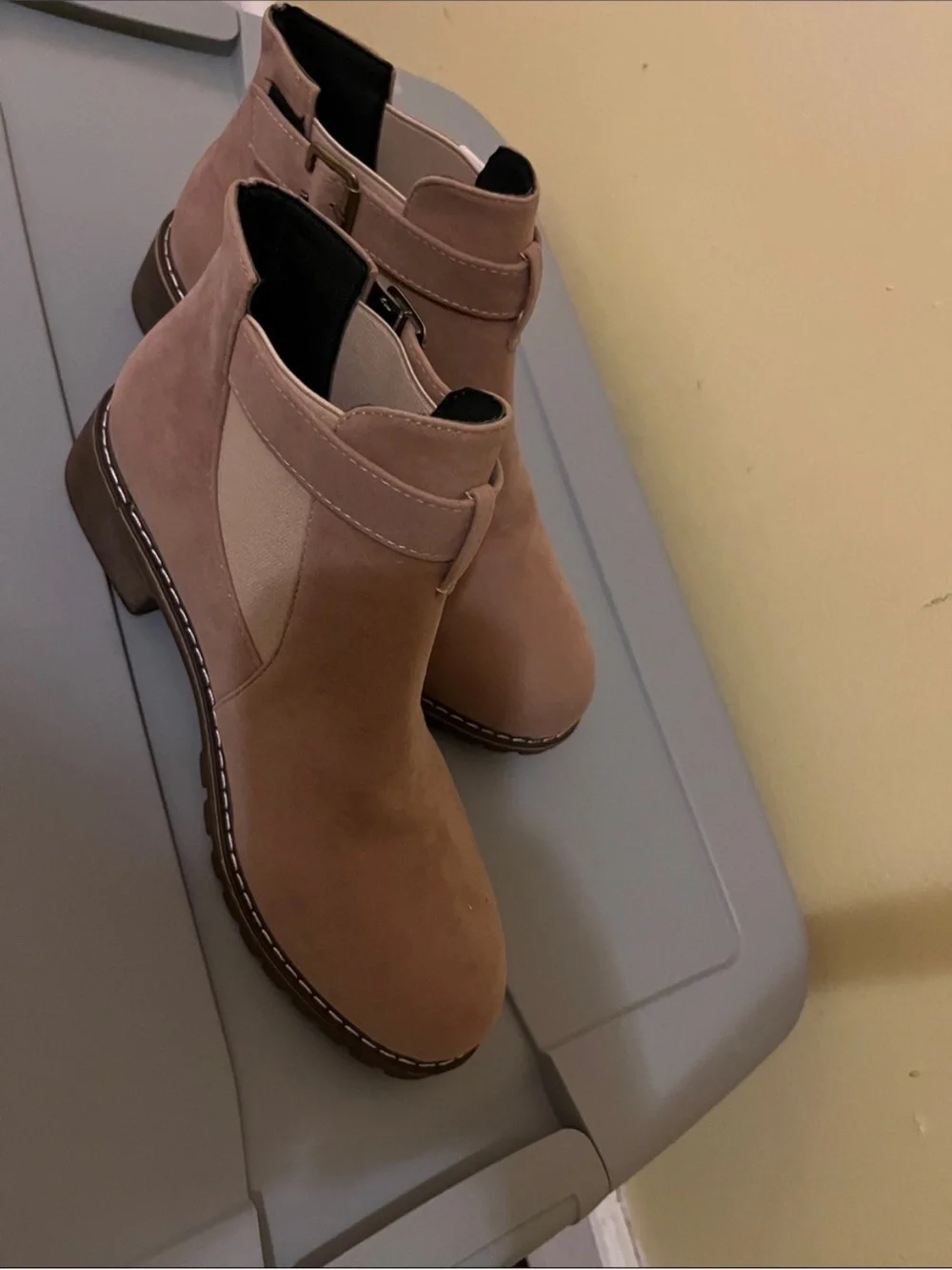 Women's Dusty Rose Suede Buckle Ankle Booties